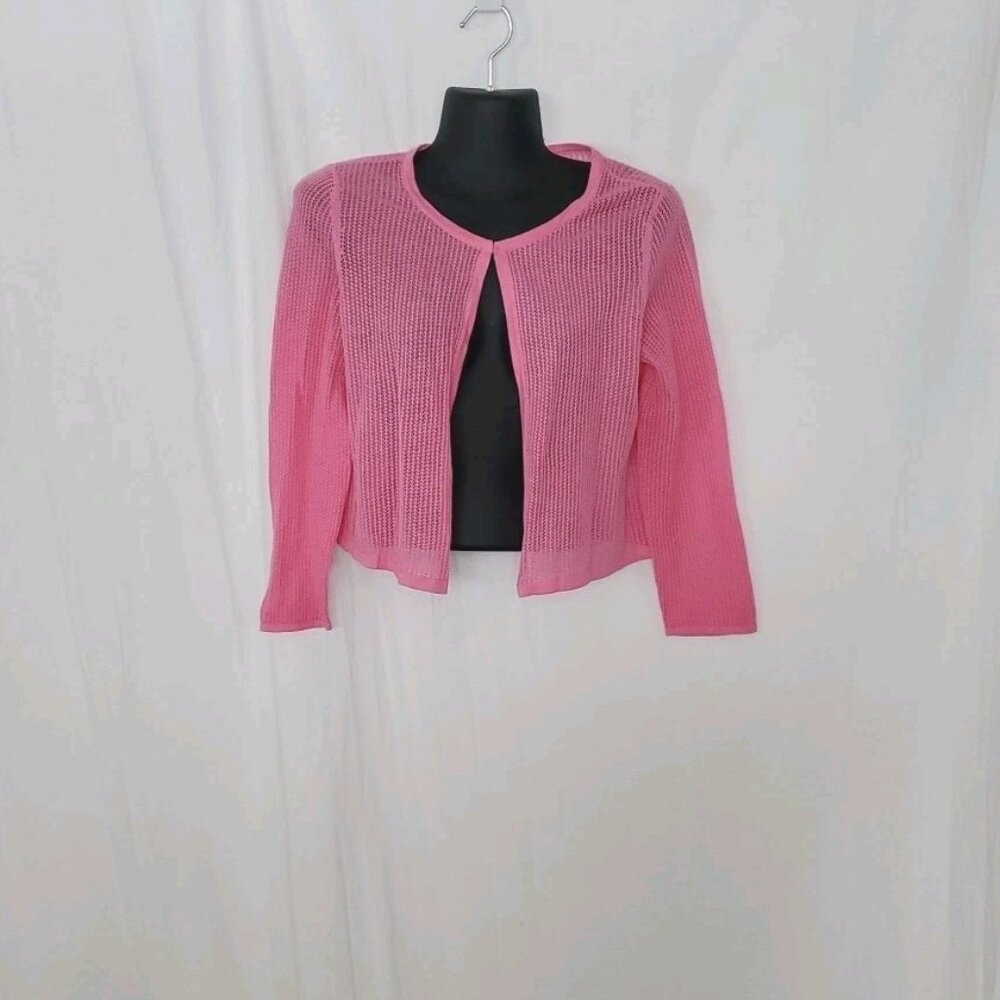 Talbots Pink Mesh Cotton Blend Hook and Eye Closure Long Sleeve Cardigan Sz. Sm.